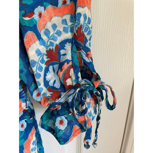 Fig and Flower Midi Dress Blue Floral Tiered Lined Stretch Sz S Cottagecore - Picture 3 of 10